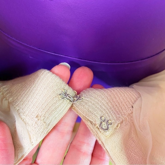 CynLes cashmere lace taupe covered button cardigan sweater 50s 60s collar snaps - Picture 7 of 13